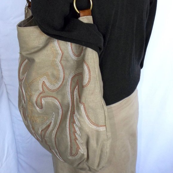 Rampage Fifty-Five Bag, Tan Canvas Tote with Embroidery, Like New! - Picture 13 of 13